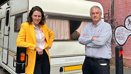 Photo of Councillors with caravan